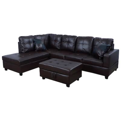 Faux Leather Sectional Sofas Living Room Furniture The Home Depot Faux Leather Sectional Sofas Living, Black Leather Sectional Sleeper Sofa