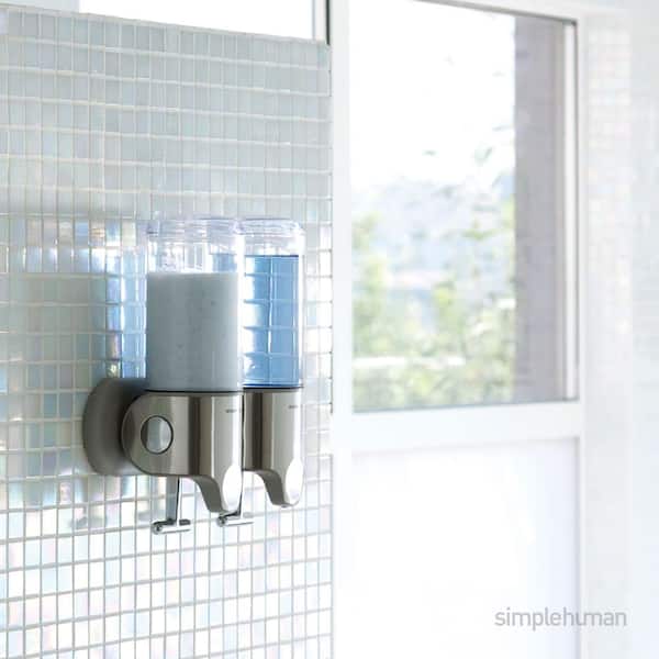 Double Wall-Mount Shampoo and Soap Dispenser, Brushed Stainless Steel