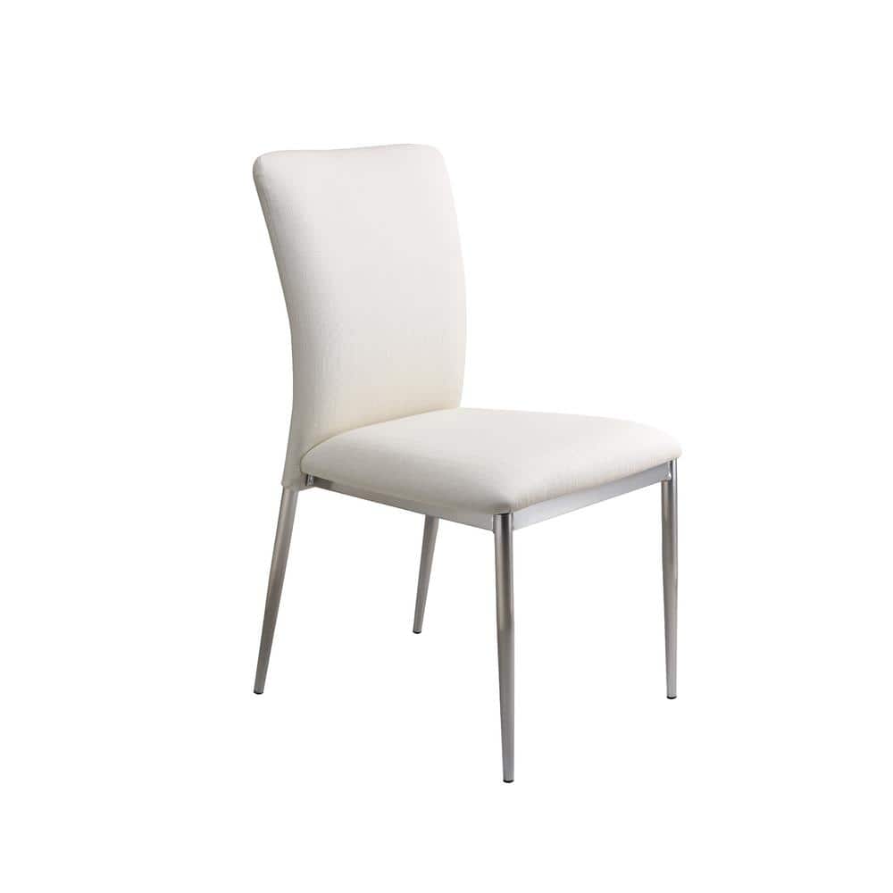 White Faux Leather Upholstered Side Chair with Metal Legs