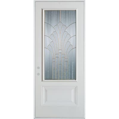 32 in. x 80 in. Art Deco 3/4 Lite 1-Panel Painted White Right-Hand Inswing Steel Prehung Front Door