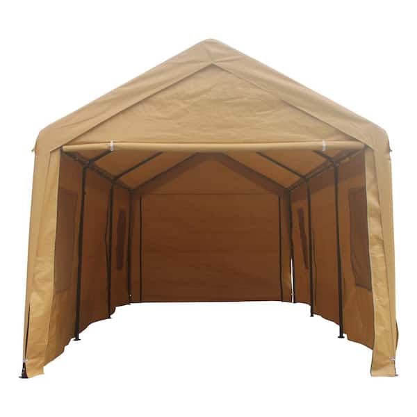 12 ft. W x 20 ft. D x 9.83 ft. H Sand Iron Garage without Floor Outdoor Portable Car Garage Canopy Carports