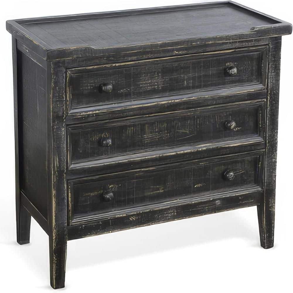 28 in. Rustic Black Rectangle Wood End Table with Storage Drawer for Convenience