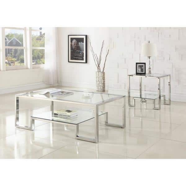 Contemporary Glacier Square Glass & Stainless Steel End Table