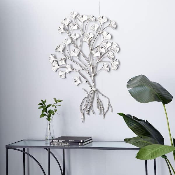 Litton Lane 27 in. x 39 in. Aluminum Metal Silver Floral Wall Decor