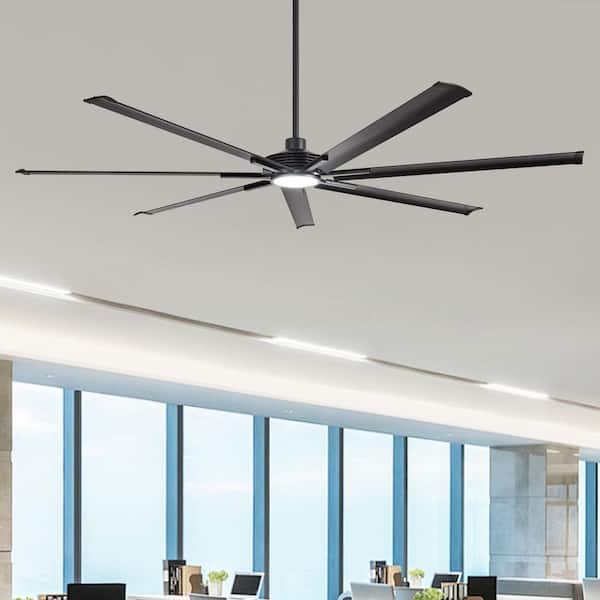 100 in. Indoor/Outdoor Integrated LED Industrial Matte Black Downrod Mount Ceiling Fan with Light and Remote Control