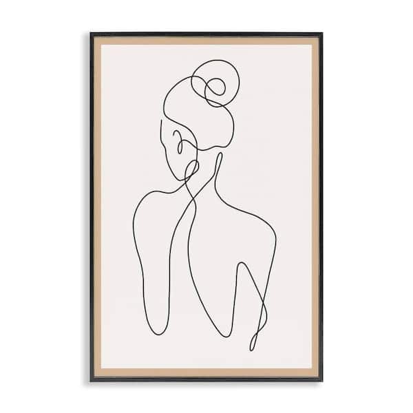 Minimal Woman Line Drawing by LSR Creative Studio Black Framed People Giclee Art Print 18 in. x 12 in.