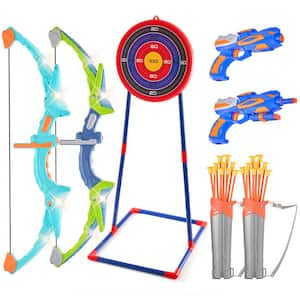 LED Light-Up Bow and Arrow Set for Kids, 2-Pack with 20 Suction Arrows, Standing Target, 2 Quivers, 2 Blasters, etc.