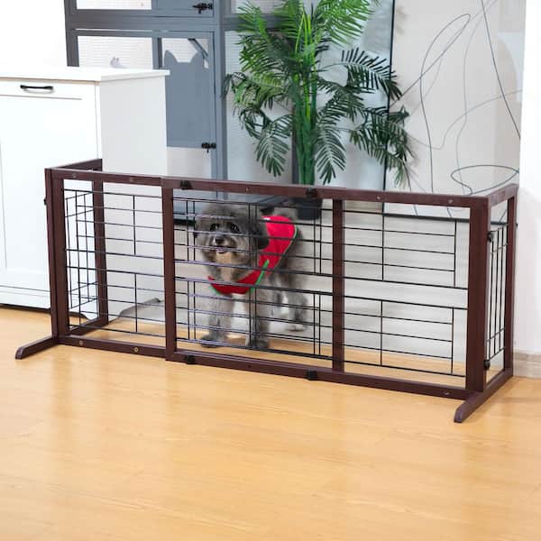 38 in. W to 71 in. W Freestanding Pet Gate, Dog Gate for Stairs and Doorways, Brown