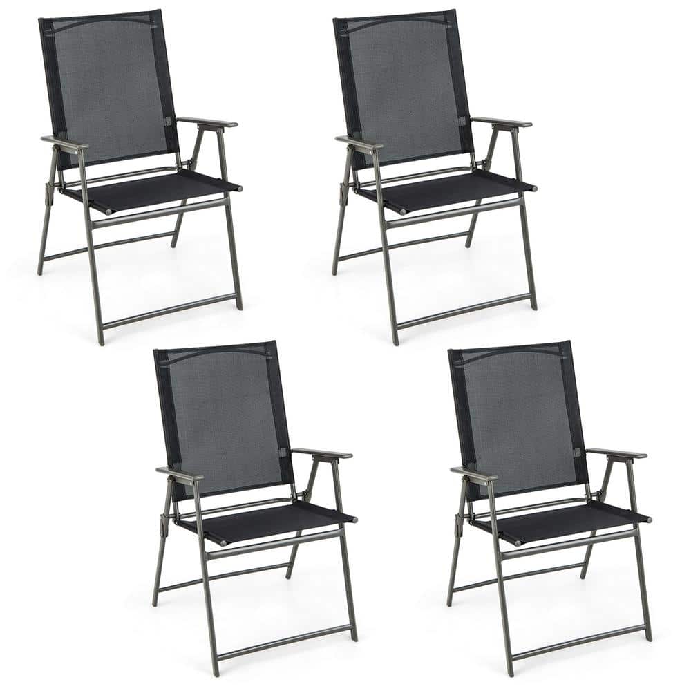 Set of 4 Patio Folding Chair Set with Rustproof Metal Frame-Black | Costway