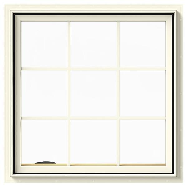 JELD-WEN 36 in. x 36 in. W-2500 Series Cream Painted Clad Wood Left-Handed Casement Window with Colonial Grids/Grilles