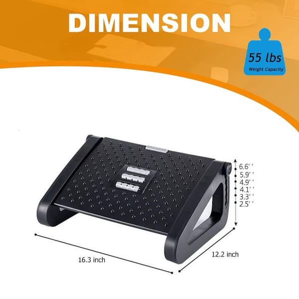 Angel Sar Black 6 Heights Adjustable Foot Rest with Massage