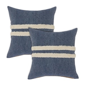 Seaside Blue/White Striped 100% Cotton 20 in. x 20 in. Throw Pillow (Set of 2)
