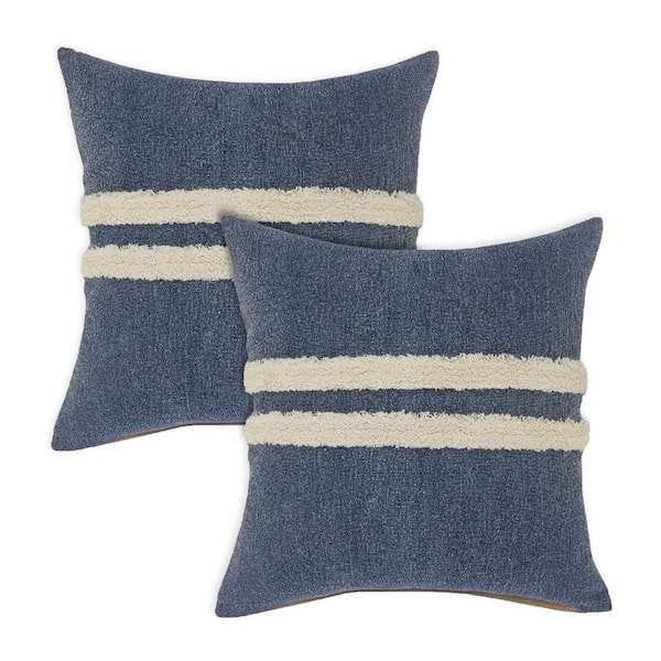 LR Home Seaside Blue/White Striped 100% Cotton 20 in. x 20 in. Throw Pillow (Set of 2)