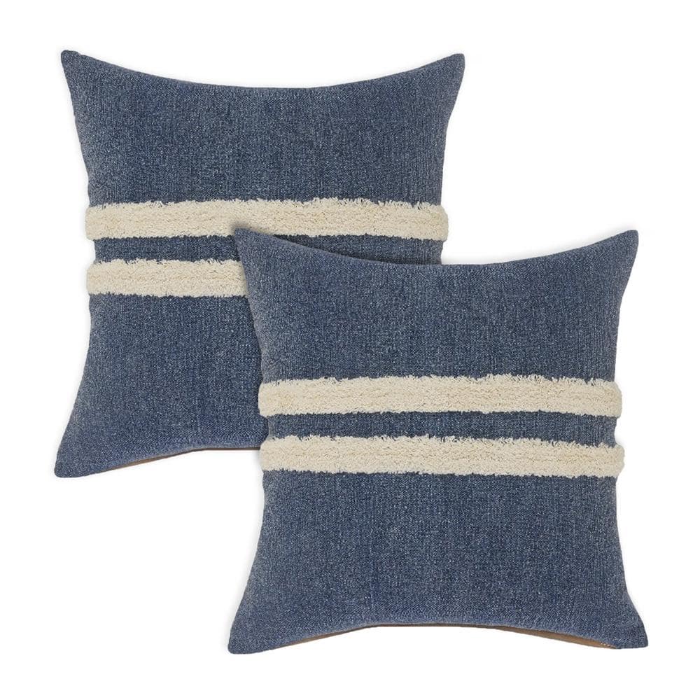 Seaside Blue/White Striped 100% Cotton 20 in. x 20 in. Indoor  Throw Pillow