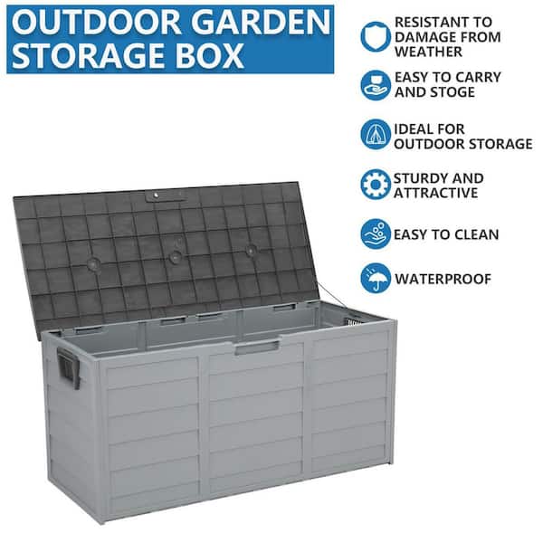 TIRAMISUBEST 75 Gal. Outdoor Garden Gray Plastic Storage Box Deck 