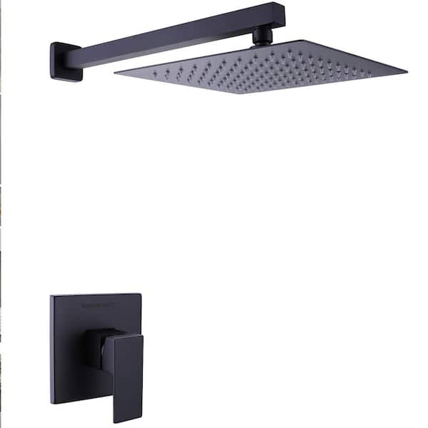 AIMADI Single Handle 1-Spray Wall Mount Shower Faucet 1.8 GPM with Ceramic Disc Valves 10 In Brass Shower System in Matte Black