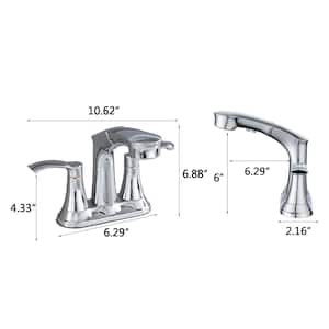 Double Handle Single Hole Bathroom Faucet with Pull Down Sprayer in Chrome