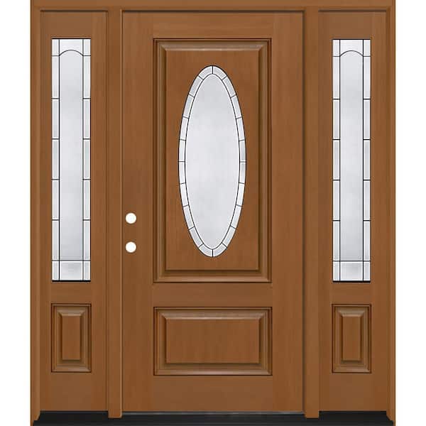 Regency 68 in. x 80 in. 3/4L Oval Empire Glass RHIS AutmWh Mahogany Fiberglass Prehung Front Door w/14in-Full SLs 6-9/16