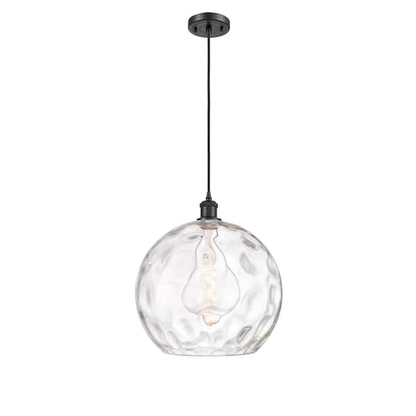 Athens Water Glass 1-Light Matte Black Globe Pendant Light with Clear Water Glass Shade
