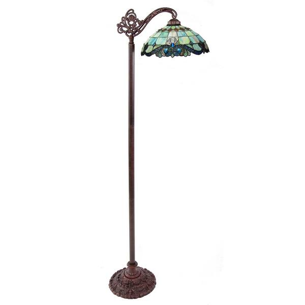 River of Goods 60.5 in. Green Indoor Side Arm Floor Lamp with Stained Glass Peridot Vivaldi Shade