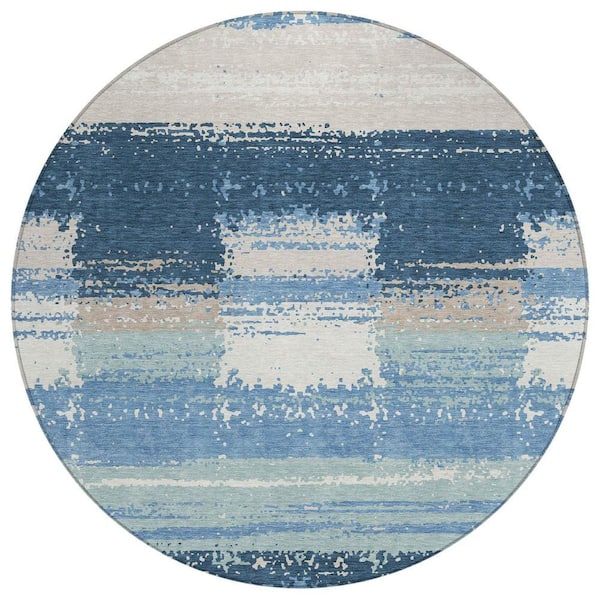 Chantille Machine Washable Indoor/Outdoor Abstract ACN2772 Denim 8 ft. x 8 ft. Round Rug