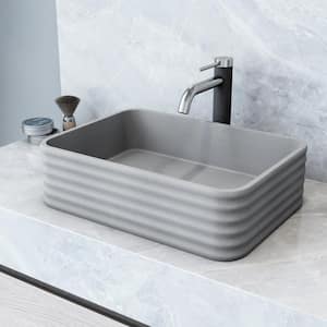 Cadman Modern Gray Concreto Stone 18 in. L x 13 in. W x 5 in. H Rectangular Fluted Bathroom Vessel Sink