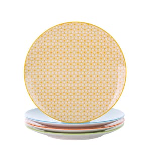 Assorted Colors Porcelain Dinner Plates Dish Set for Pasta Dessert Salad (Set of 4)