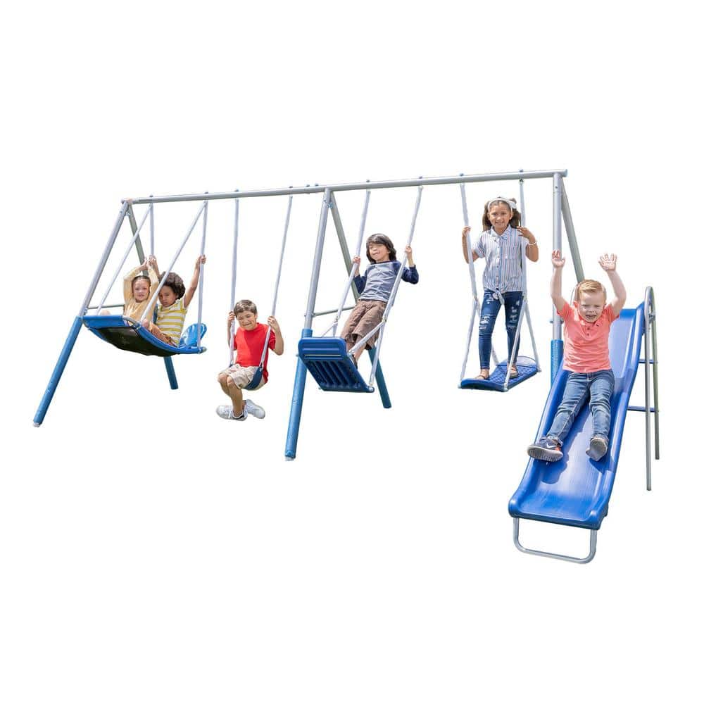 Super Surfer Gray and Blue Metal Swing Set with Slide
