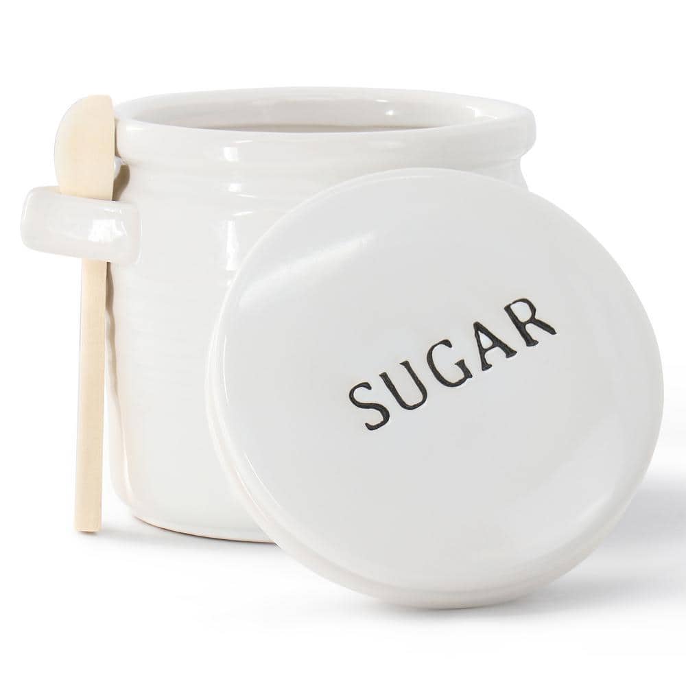 Meritage Neat 5.5 in. Round Stoneware Sugar Canister in White with