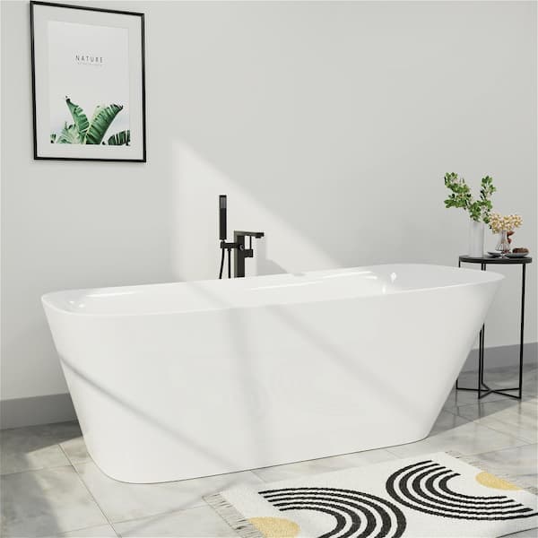 Mokleba Modern 59 in. Acrylic Soaking SPA Flat Bottom Freestanding