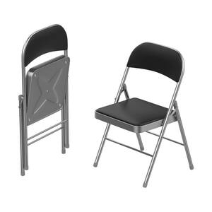 Brushed Silver Vinyl Padded Seat Folding Folding Chair (Set of 2)