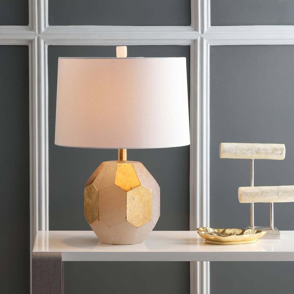 Elegant Marble & Gold Leaf Dual Table Lamp Set - Gray/White