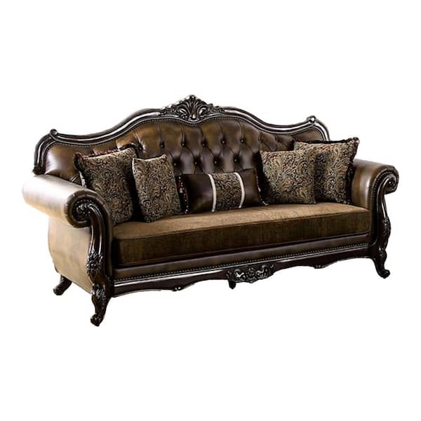 Benjara Sena 90 in. Round Arm Fabric Rectangle Sofa in. Cherry