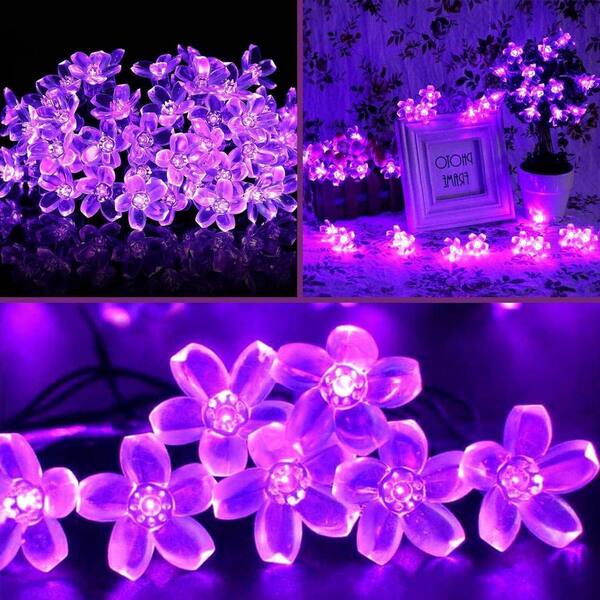 Purple Plastic Solar Outdoor Flower String Lights Z0C77PLTS5 - The