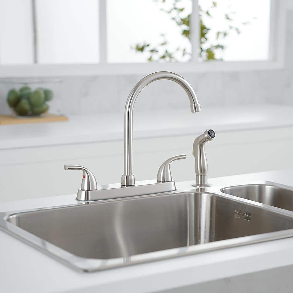Brushed Nickel Double Handle Kitchen Faucet with Side Sprayer