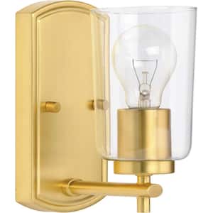 Adley Collection 1-Light Satin Brass Clear Glass New Traditional Bath Vanity Light
