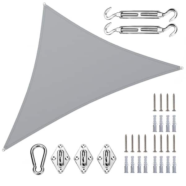 ROYAL SHADE 16 ft. x 16 ft. x 16 ft. Triangle Waterproof Shade Sail with Hardware Kit-Grey