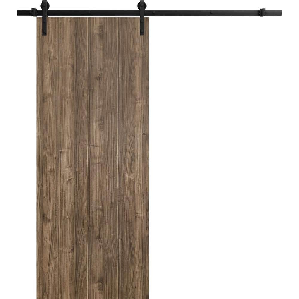 32 in. x 80 in. 1 Panel Walnut Solid Wood with Honeycomb Sliding Barn Door with Hardware Kit price history on PriceWatchPro