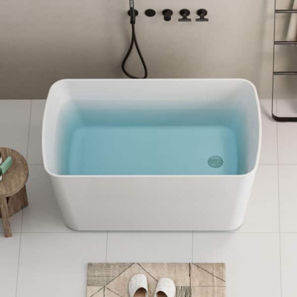 49 in. Acrylic Freestanding Soaking Bathtub in Glossy White with Chrome Overflow and Drain