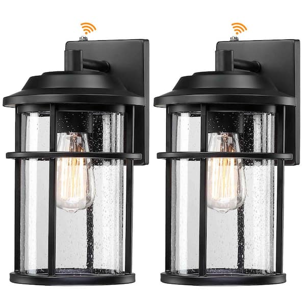 Uixe 13 in. Matte Black Hardwired Outdoor Wall Lantern Dusk to Dawn ...