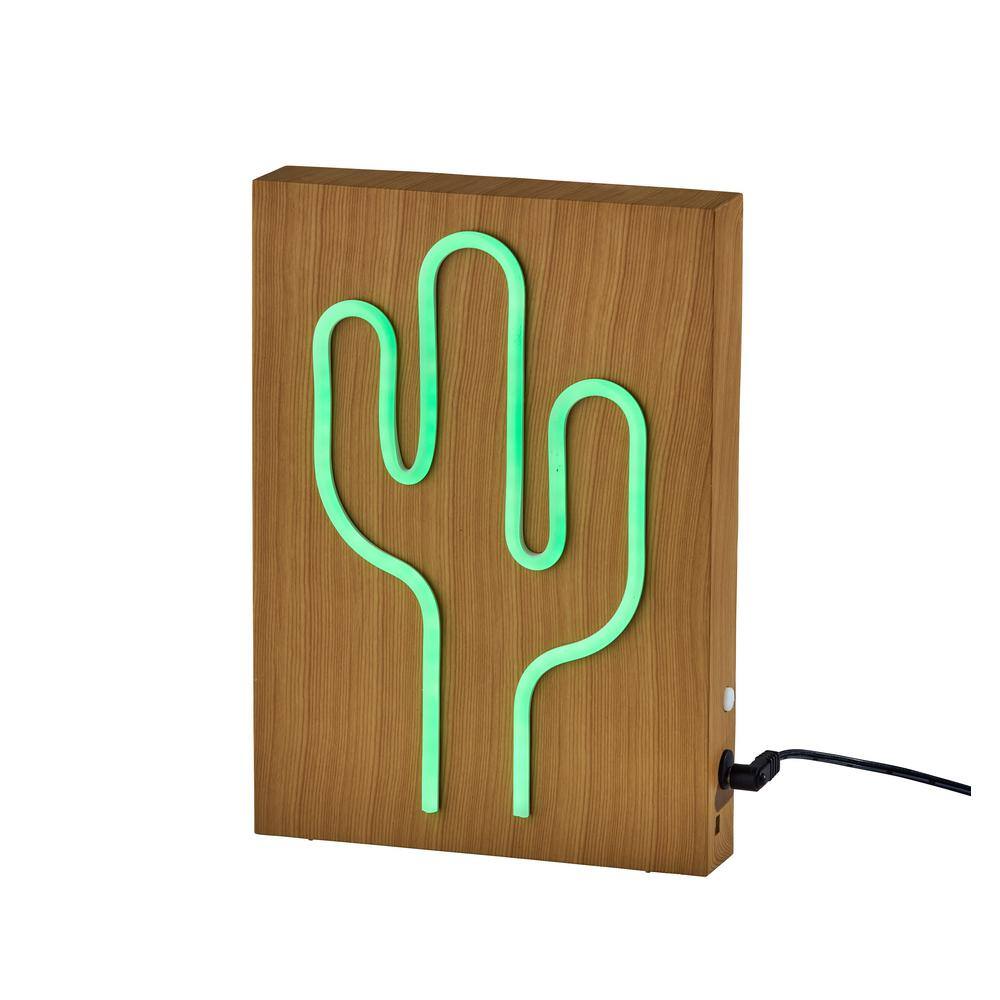 9 in. Wood Grain Finish On Plastic Neon Wood Framed Cactus Table Lamp price history on PriceWatchPro