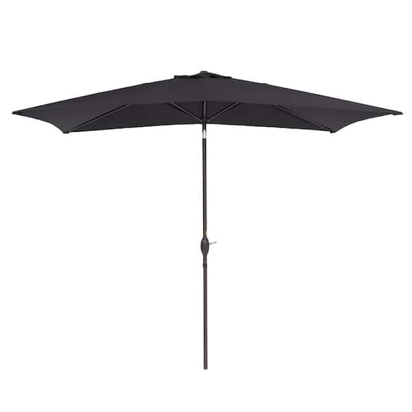WELLFOR 10 ft. x 6.5 ft. Rectangular Market Patio Umbrella with Push Button Tilt and Crank Lift in Black