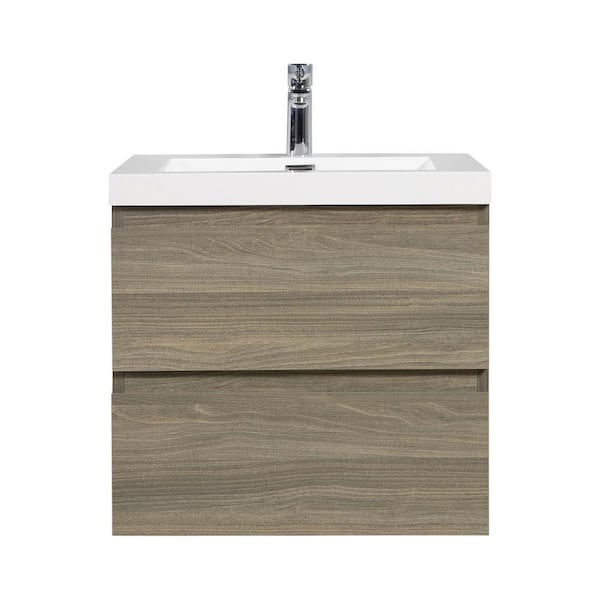 Boosicavelly 24 in. W x 20 in. D x 22 in. H Single Sink Floating Bath Vanity in Ash Grey with Glossy White Resin Top