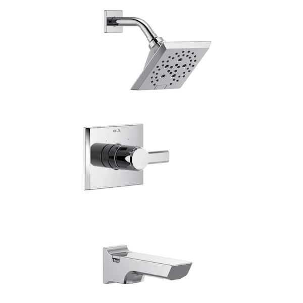Delta Pivotal 1-Handle Wall-Mount Tub and Shower Trim Kit in Lumicoat Chrome with H2Okinetic (Valve Not Included)