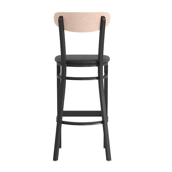 HUSKY Seating® Mahogany Wood Four Square Back Restaurant 500 LB Bar  Stool-Black