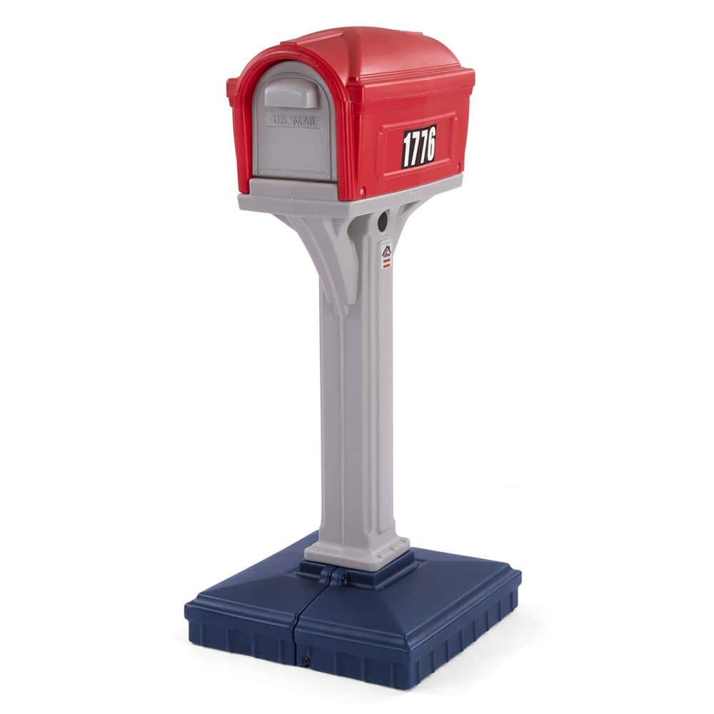 Classic Americana Red and Gray Plastic Pedestal Mailbox