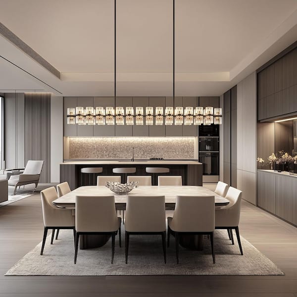 YANSUN 53 in. 60-Light Black Crystal Rectangular Chandelier