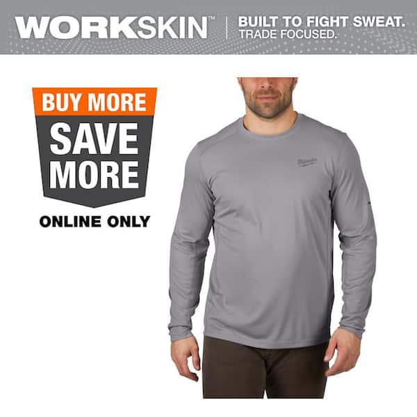 Men's Work Skin Small Gray Light Weight Performance Long-Sleeve T-Shirt