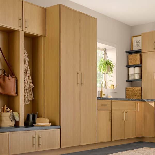 Leyton 36 in. W x 24 in. D x 84 in. H Ready To Assemble Plywood Slim Shaker Wide Pantry Kitchen Cabinet in White Oak