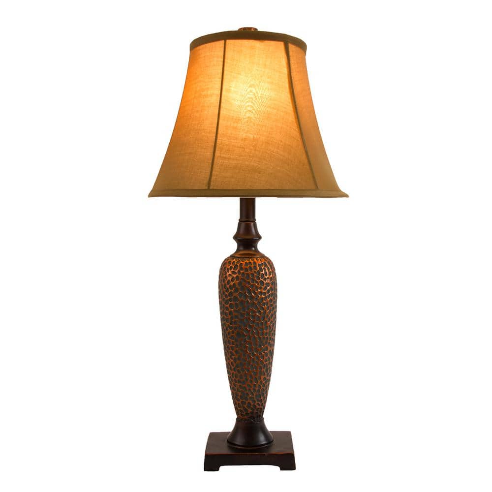 Hammered Bronze 3-Way Switch Lamp Set with Light Brown Shades